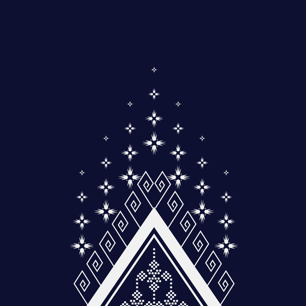 Geometric ethnic texture embroidery design with Dark Blue background design, skirt,wallpaper,clothing,wrapping,Batik,fabric,sheet, white triangle shapes Vector, illustration Texture vector
