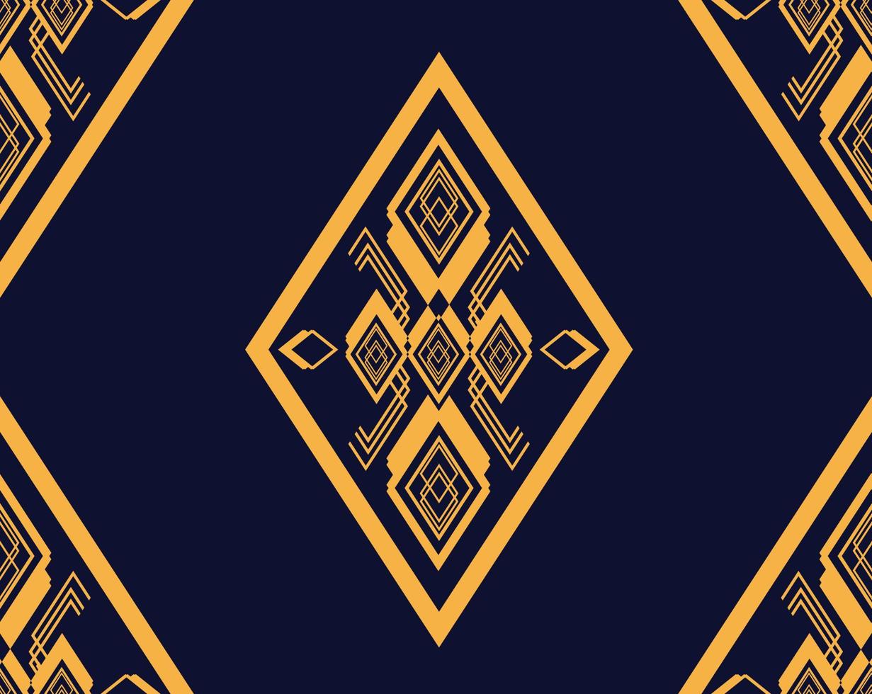 Geometric ethnic texture embroidery design with Dark Blue background design, skirt,wallpaper,clothing,wrapping,fabric, sheet, yellow triangle shapes Vector, illustration pattern vector