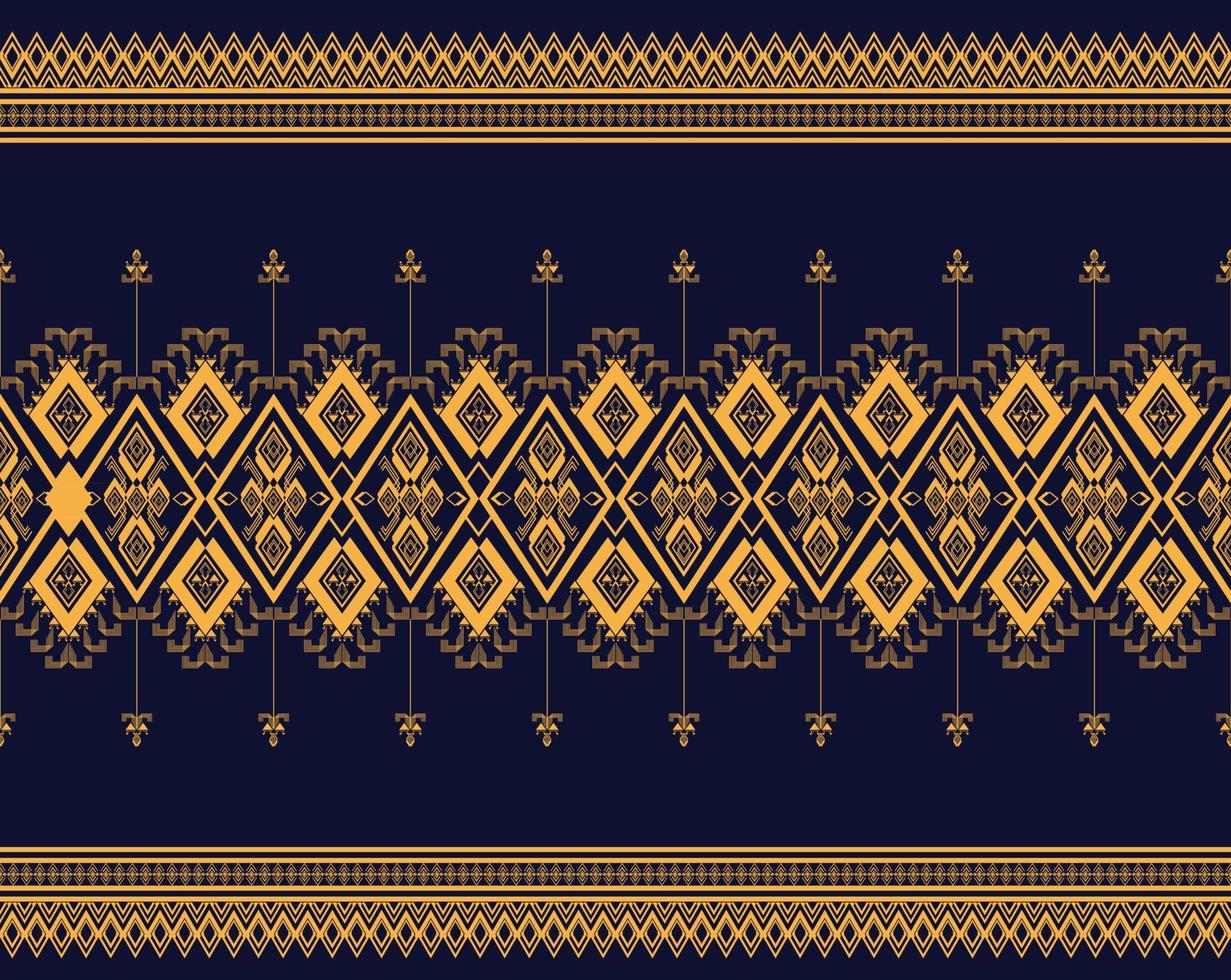 Geometric ethnic texture embroidery design with Dark Blue background design, skirt,wallpaper,clothing,wrapping,fabric, sheet, yellow triangle shapes Vector, illustration pattern vector