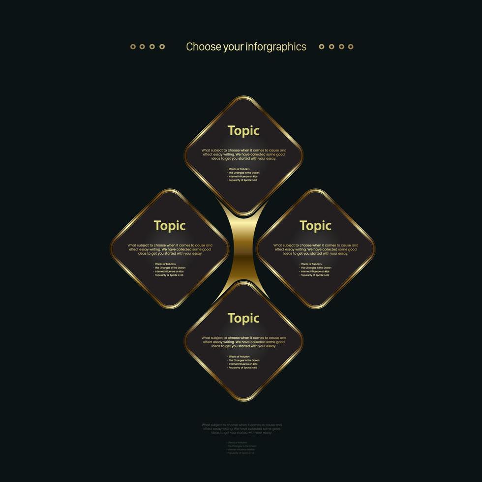 Modern luxury infographic tangle carts used in connection buttons concept, Group of premium levels charts on dark background, vector and illustration