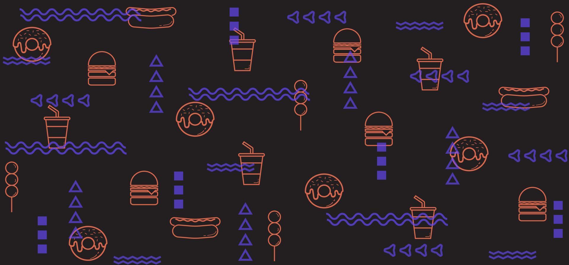 Fast food linear outline pattern design vector