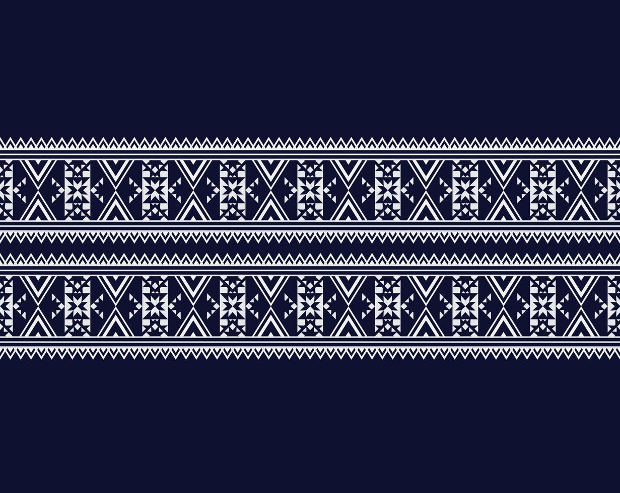 mejor diseño de bordado de textura étnica geométrica sobre fondo azul oscuro usado en falda, papel pintado, ropa, batik, tela, formas triangulares blancas vectoriales, plantillas de ilustración vector