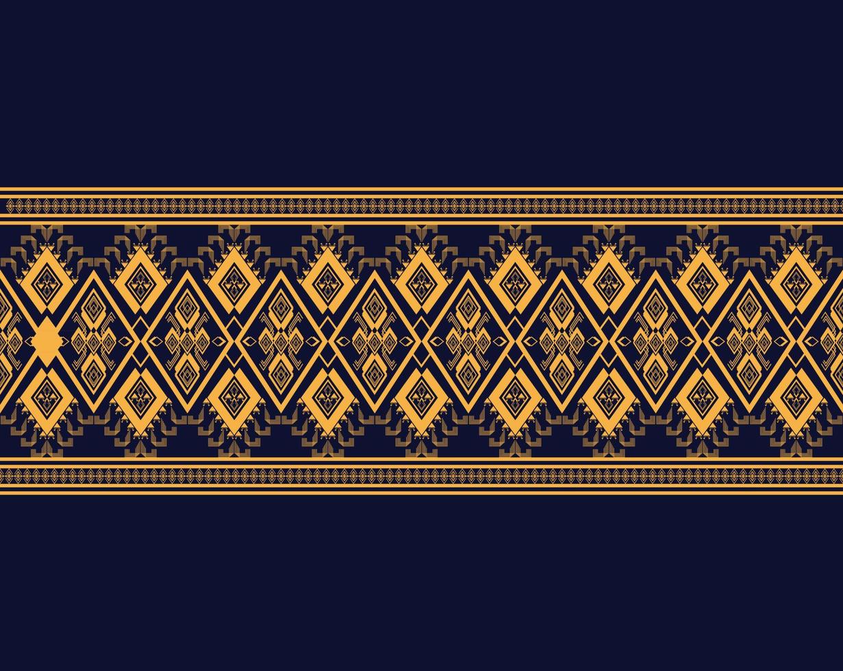 Geometric ethnic texture embroidery design with Dark Blue background design, skirt,wallpaper,clothing,wrapping,fabric, sheet, yellow triangle shapes Vector, illustration pattern vector