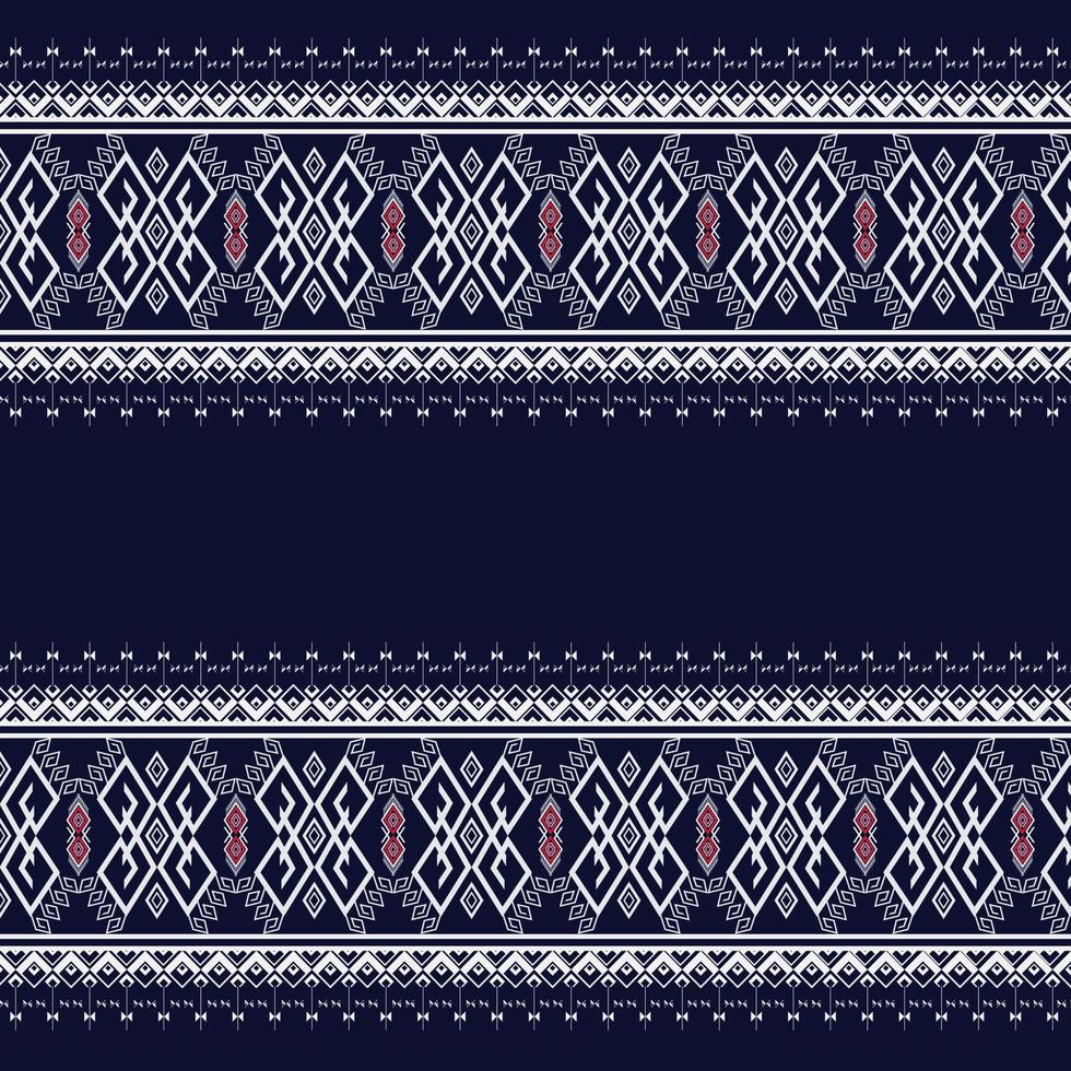 Geometric ethnic texture embroidery with Dark Blue background design used in wallpaper and skirt,carpet,wallpaper,clothing,wrapping,Batik,fabric, sheet Vector, illustration RED and WHITE Seamless vector