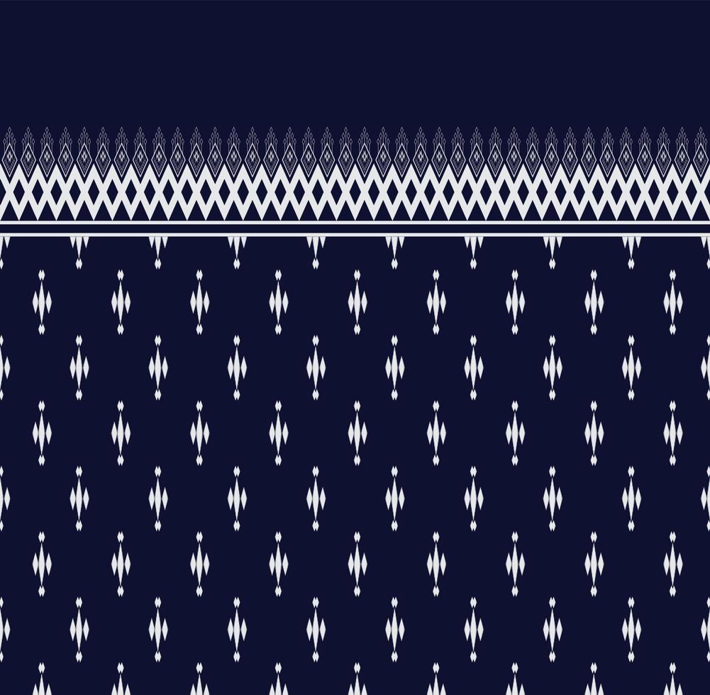 diseño de bordado de textura étnica geométrica en blanco y negro con diseño de fondo azul oscuro, falda, alfombra, papel pintado, ropa, envoltura, batik, tela, hoja blanca, vector de formas triangulares, ilustración