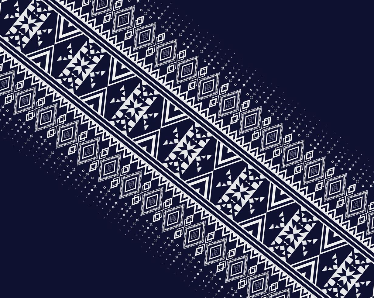 mejor diseño de bordado de textura étnica geométrica sobre fondo azul oscuro usado en falda, papel pintado, ropa, batik, tela, formas triangulares blancas vectoriales, plantillas de ilustración vector