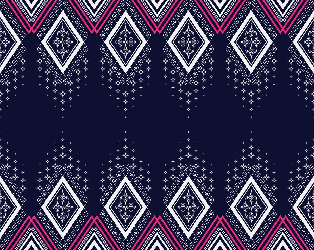 diseño de bordado de textura étnica geométrica con diseño de fondo azul oscuro, falda, papel pintado, ropa, envoltura, batik, tela, hoja, vector de formas de triángulo blanco, textura de ilustración