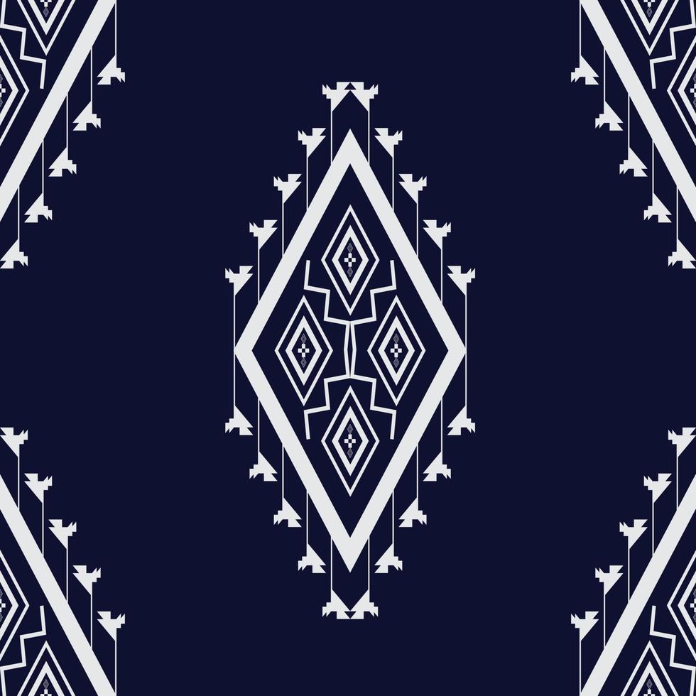 diseño de bordado de textura étnica geométrica con diseño de fondo azul oscuro, falda, papel pintado, ropa, envoltura, batik, tela, hoja, vector de formas triangulares, diseño de ilustración