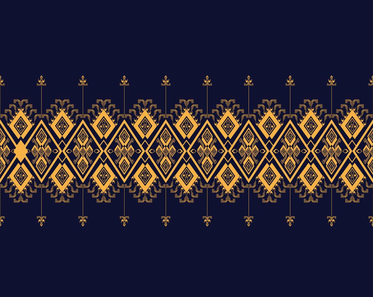 Geometric ethnic texture embroidery design with Dark Blue background design, skirt,wallpaper,clothing,wrapping,fabric, sheet, yellow triangle shapes Vector, illustration pattern vector