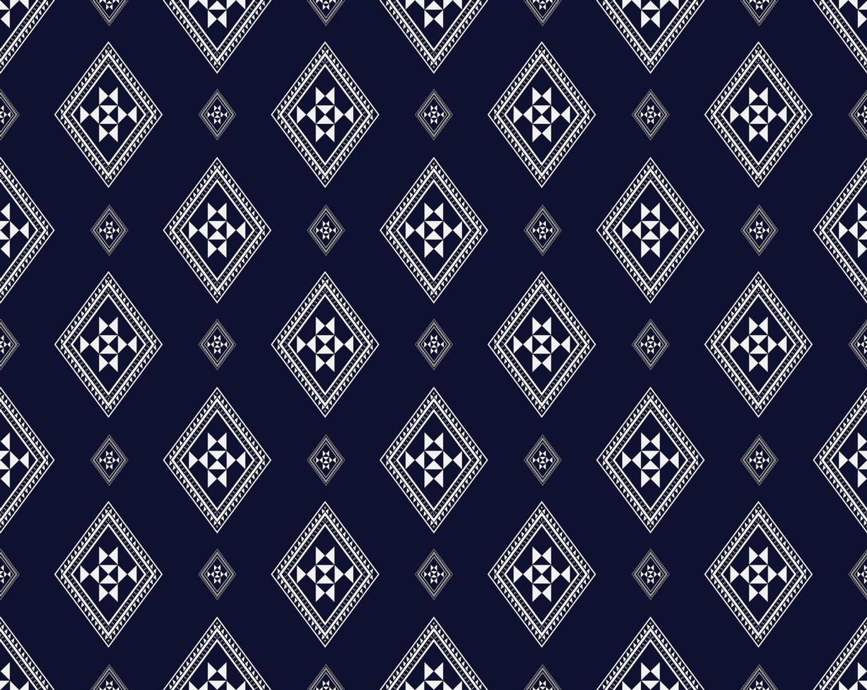 mejor diseño de bordado de textura étnica geométrica sobre fondo azul oscuro usado en falda, papel pintado, ropa, batik, tela, formas triangulares blancas vectoriales, plantillas de ilustración vector