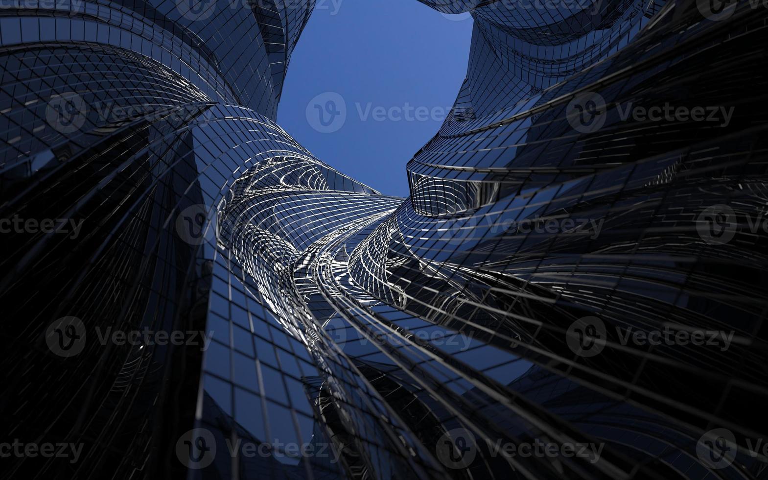 modern high-rise buildings against the sky. 3d illustration on the theme of business success and technology photo