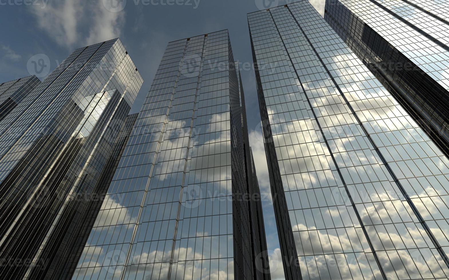 modern high-rise buildings against the sky. 3d illustration on the theme of business success and technology photo