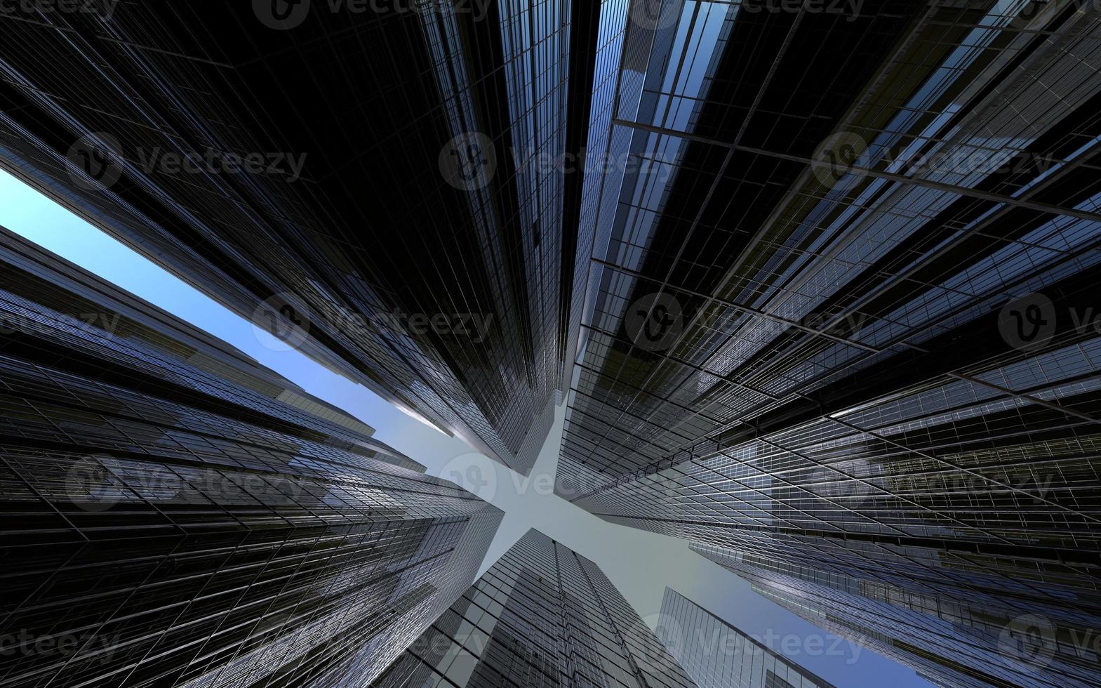 modern high-rise buildings against the sky. 3d illustration on the theme of business success and technology photo