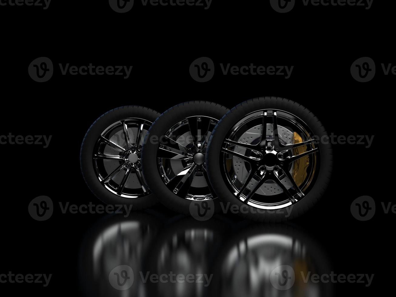 auto wheel with chrome disks close-up on a dark background. 3d render photo