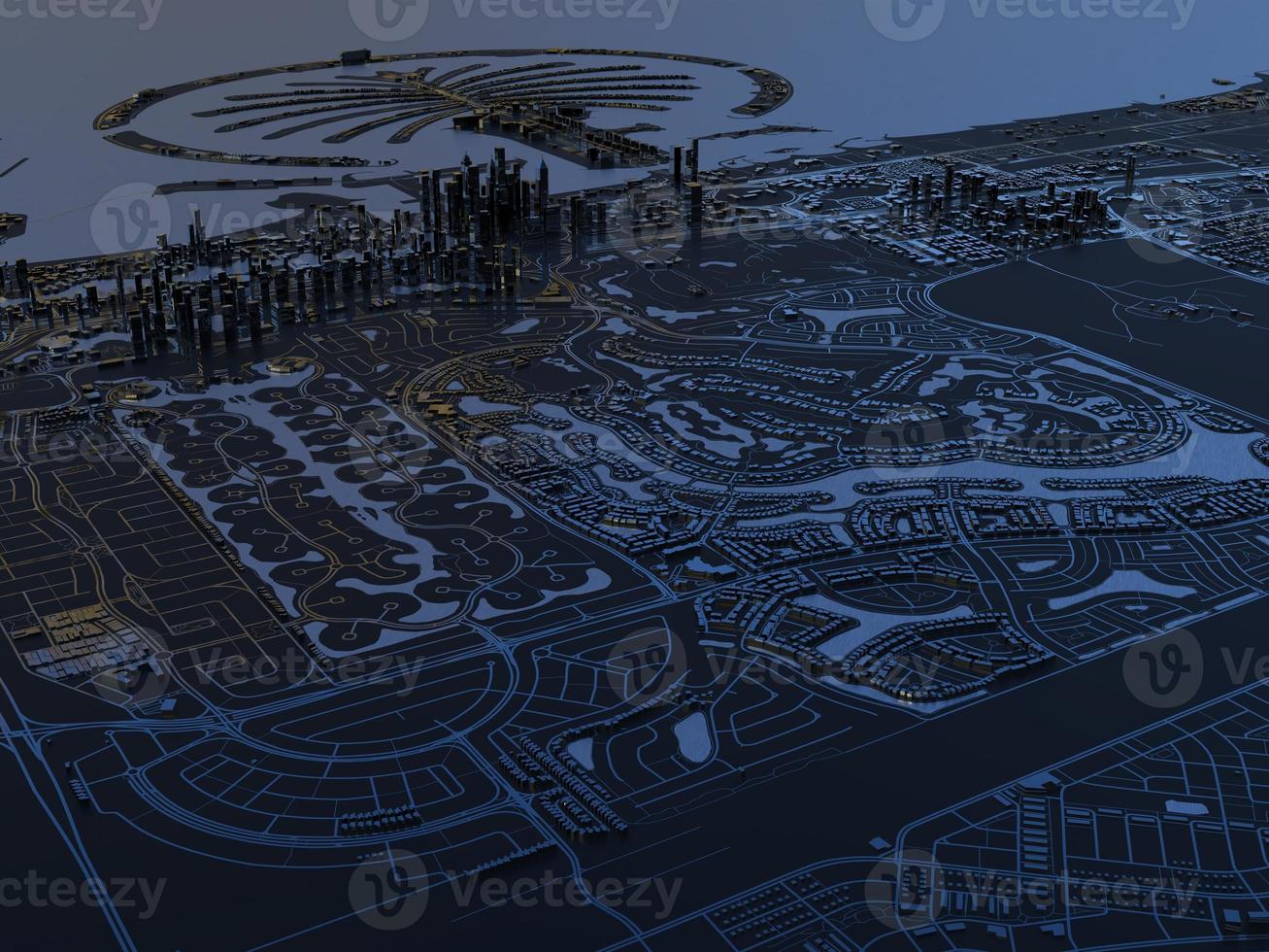 top view of the big city. illustration in casual graphic design. fragment of dubai 3d render photo