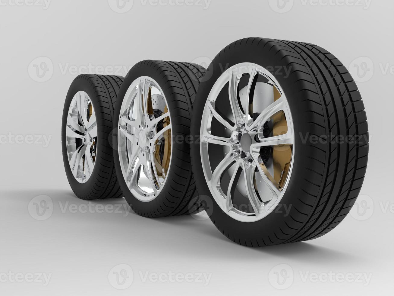 auto wheel with chrome disks close-up on a dark background. 3d render photo