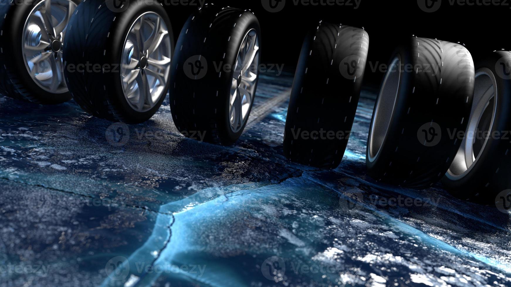 Winter tires on ice. car safety and driving concept photo