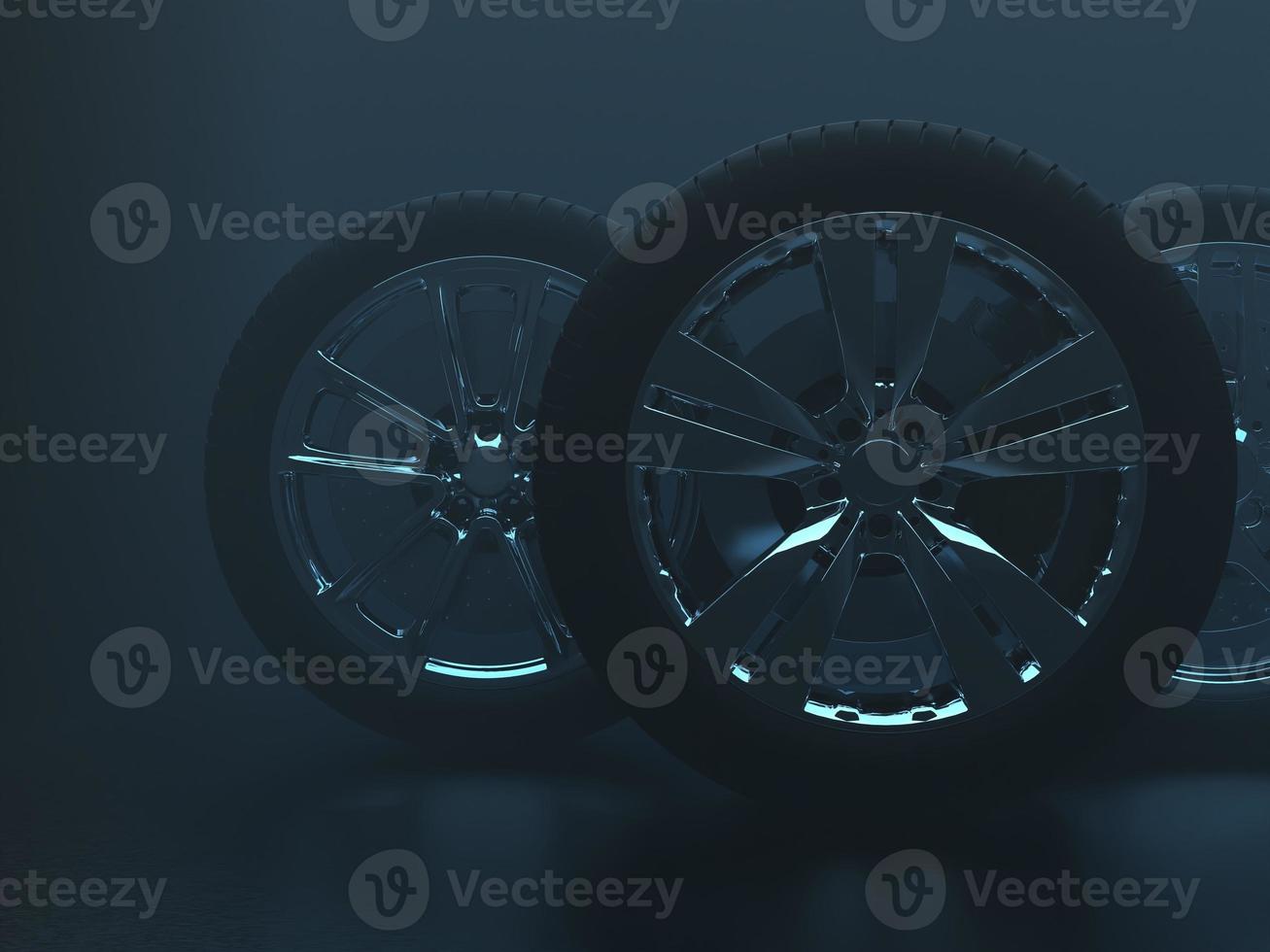 auto wheel with chrome disks close-up on a dark background. 3d render photo
