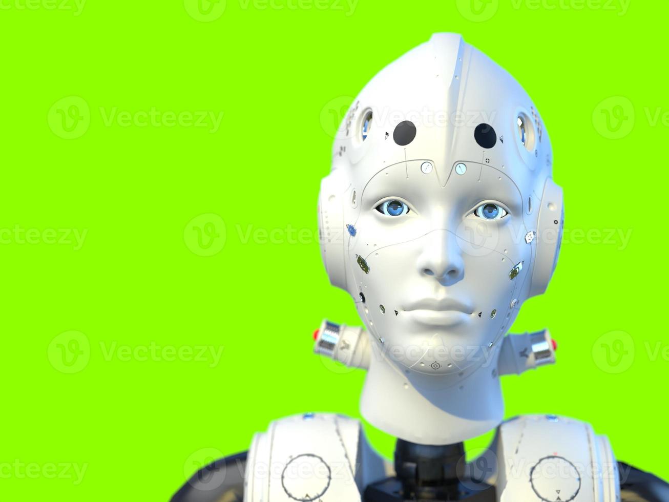 portrait of three robots close-up. isolated 3d illustration for use with dark background photo