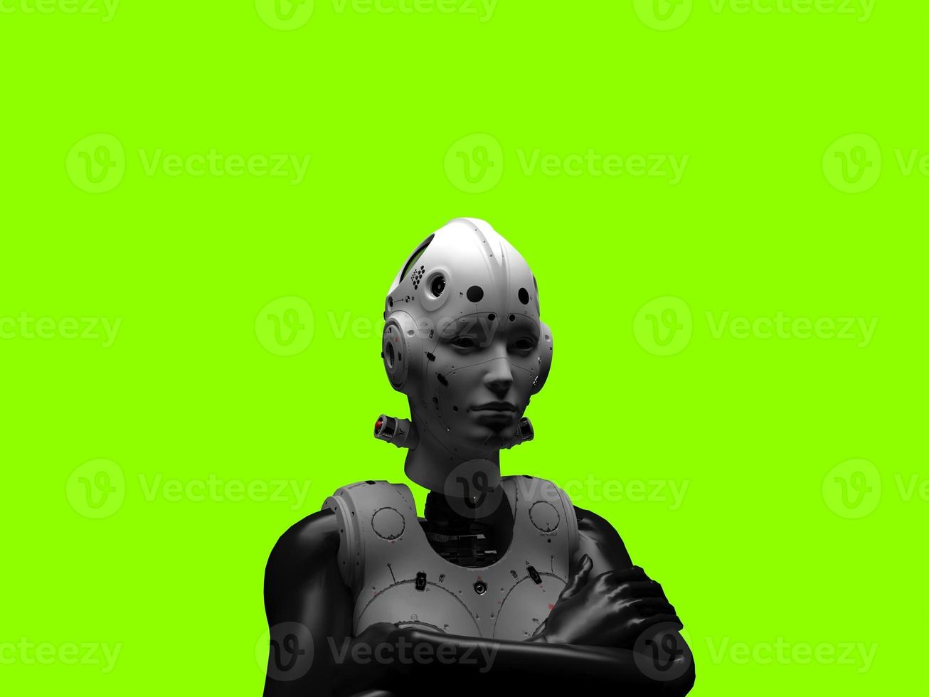 portrait of three robots close-up. isolated 3d illustration for use with dark background photo