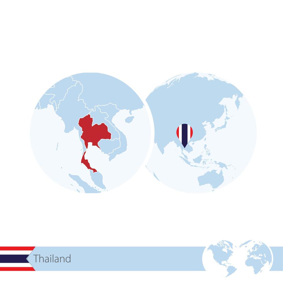 Thailand on world globe with flag and regional map of Thailand. vector
