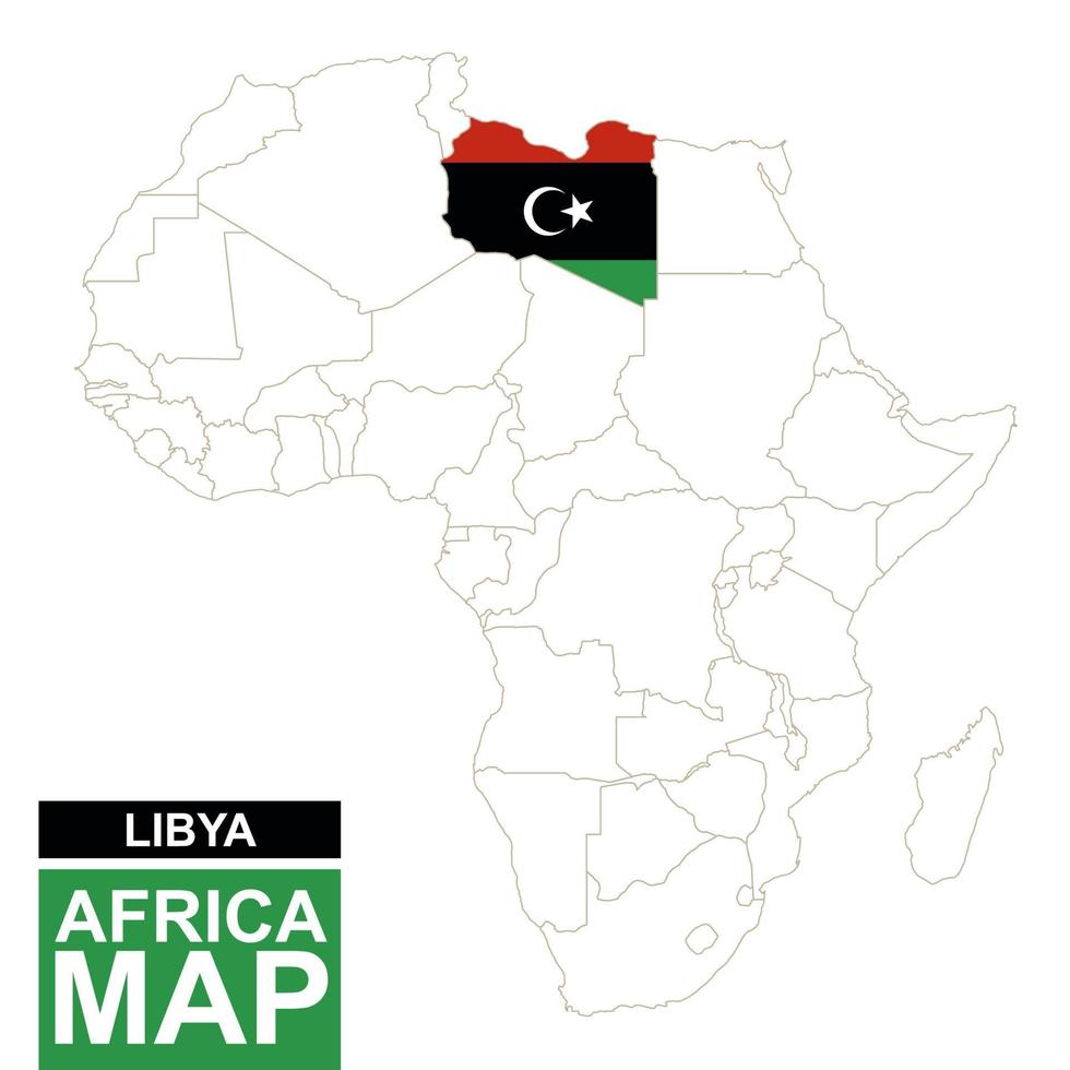 Africa contoured map with highlighted Libya. vector