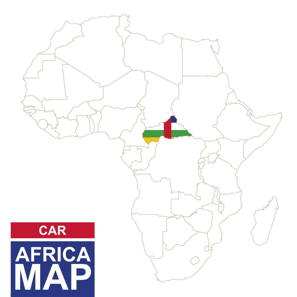 mapa contorneado de áfrica con la república centroafricana resaltada. vector