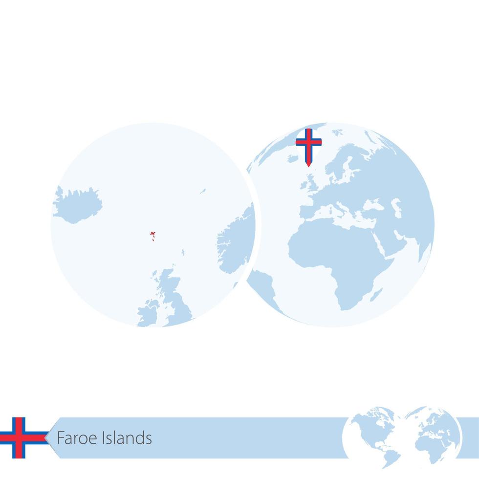 Faroe Islands on world globe with flag and regional map of Faroe Islands. vector