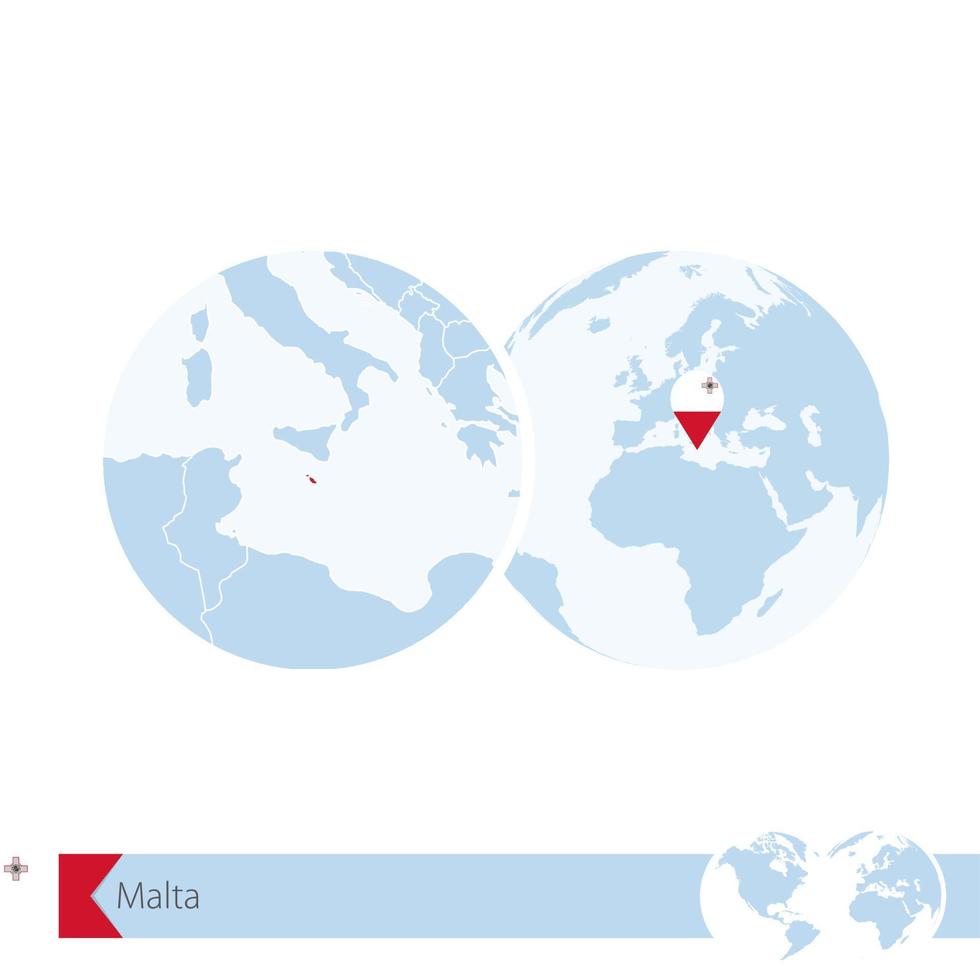 Malta on world globe with flag and regional map of Malta. vector