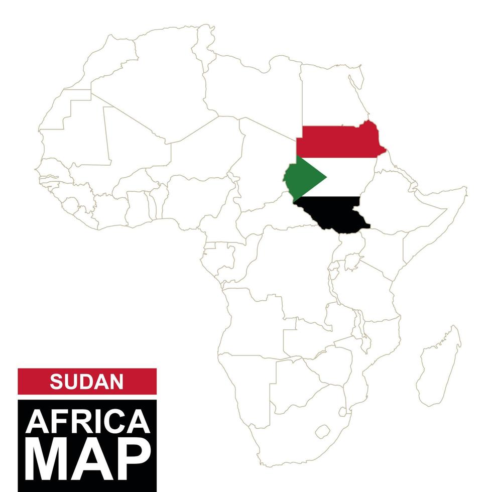 mapa contorneado de áfrica con sudán resaltado. vector