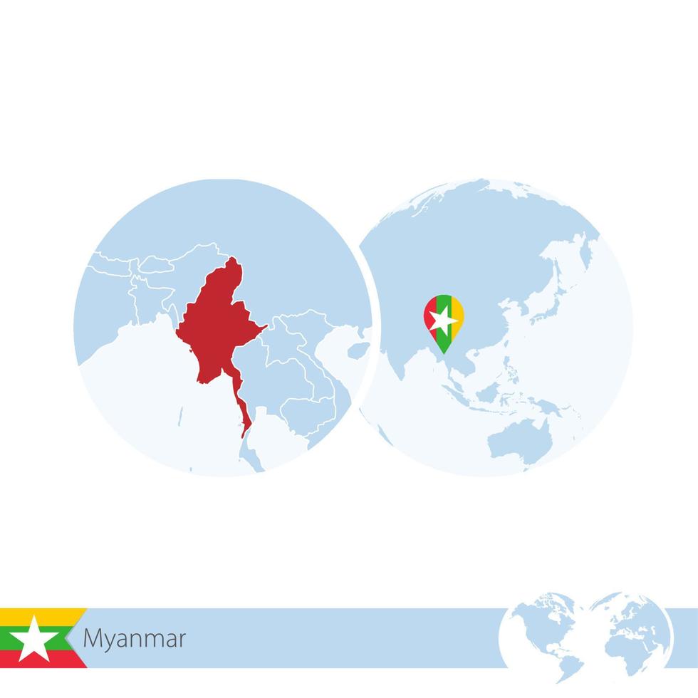 Myanmar On World Globe With Flag And Regional Map Of Myanmar 9281556 Myanmar On World Globe With Flag And Regional Map Of Myanmar Vector 