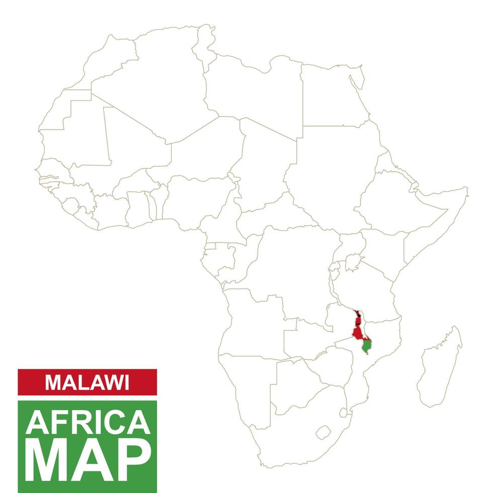 mapa contorneado de áfrica con malawi resaltado. vector