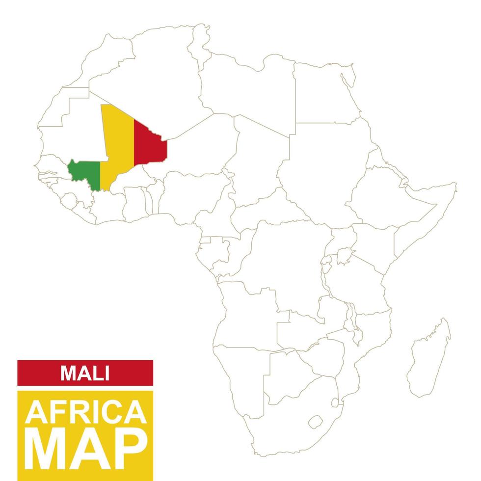 Africa contoured map with highlighted Mali. vector