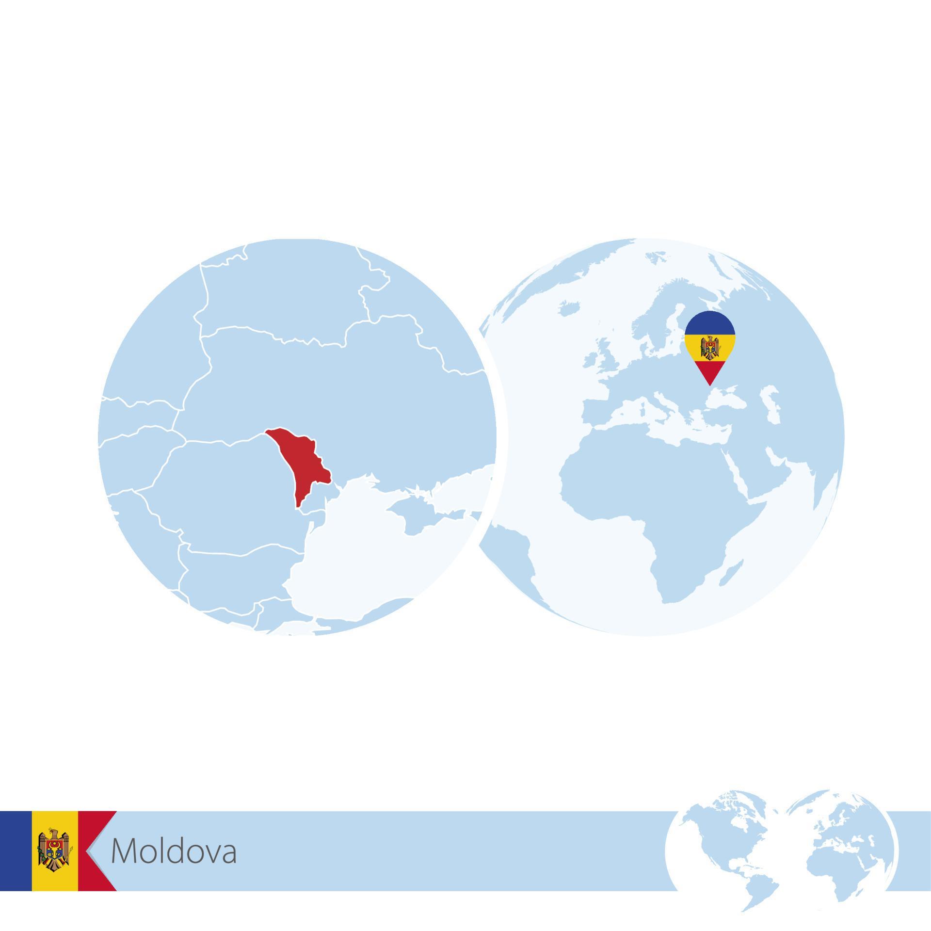 Moldova On World Globe With Flag And Regional Map Of Moldova 9281568 Moldova On World Globe With Flag And Regional Map Of Moldova Vector