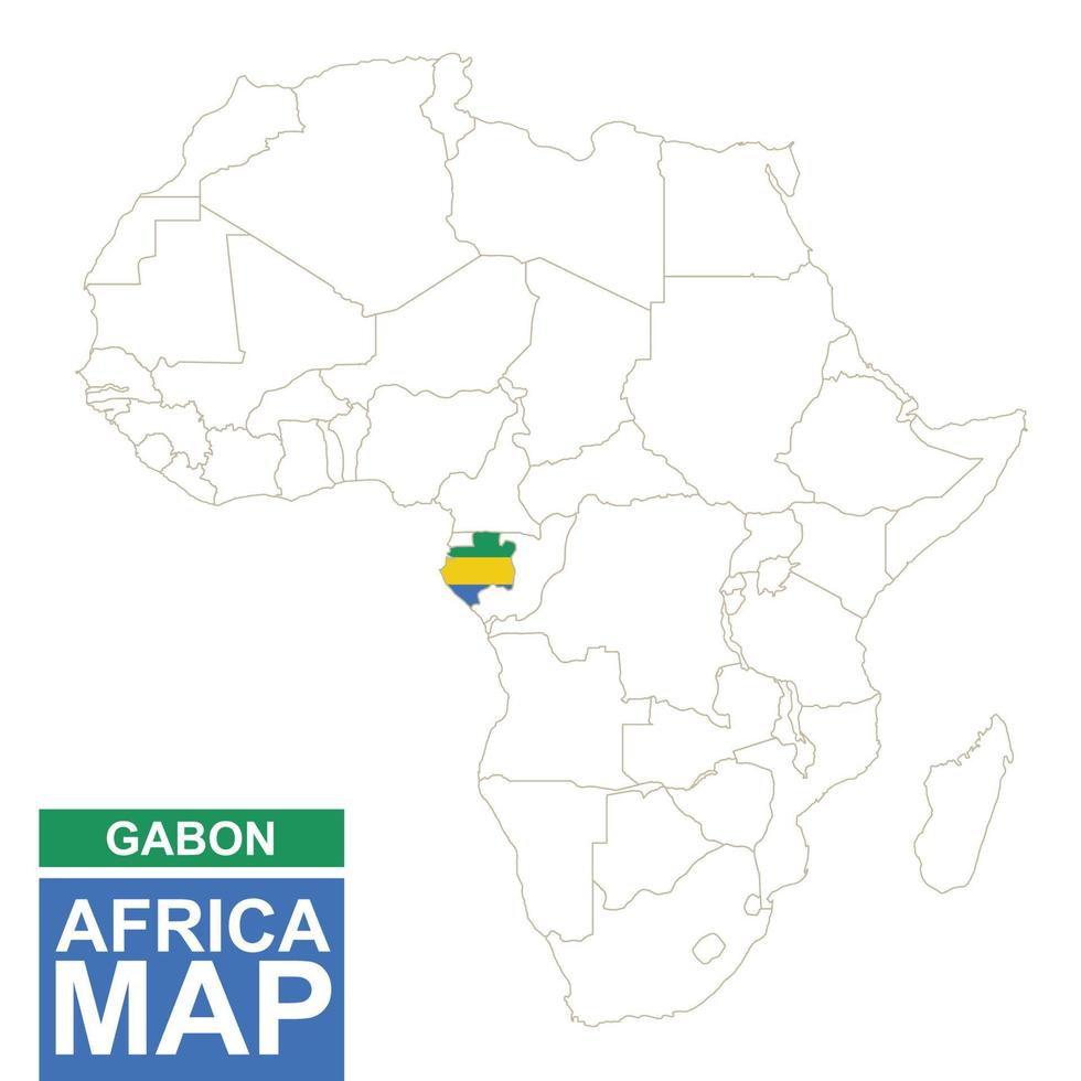 Africa contoured map with highlighted Gabon. vector