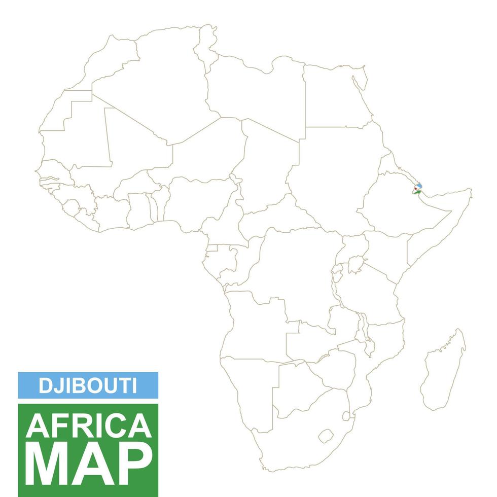 mapa contorneado de áfrica con djibouti resaltado. vector