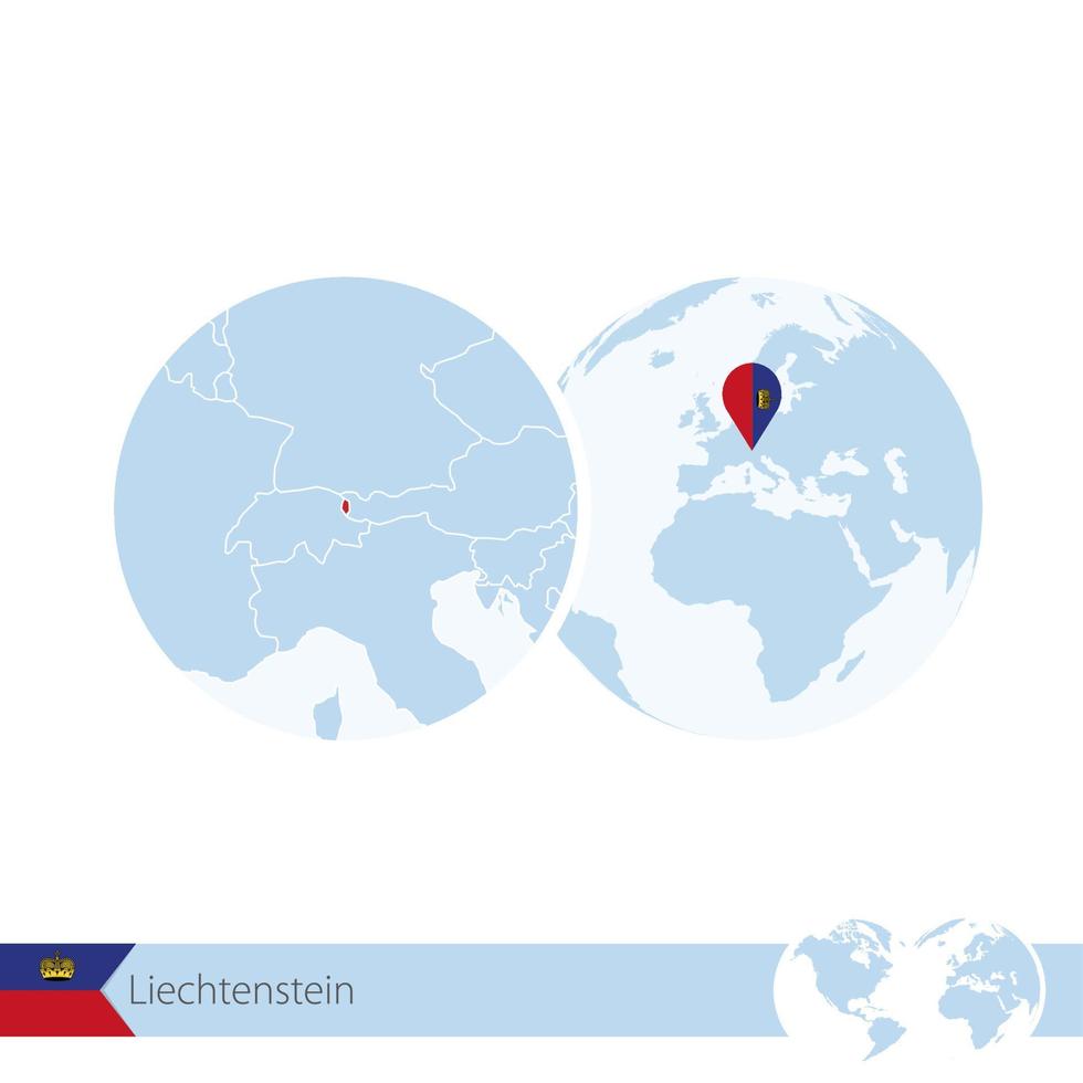 Liechtenstein on world globe with flag and regional map of Liechtenstein. vector