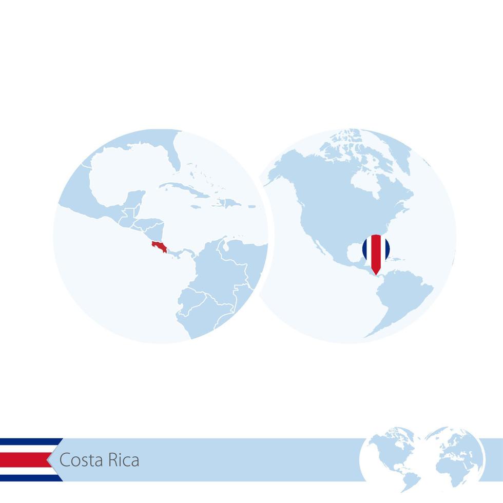 Costa Rica on world globe with flag and regional map of Costa Rica. vector