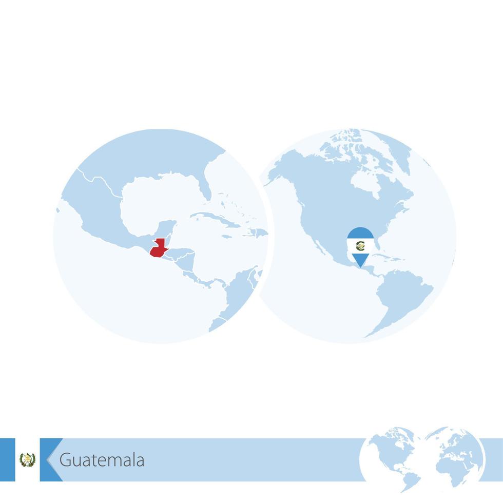 Guatemala on world globe with flag and regional map of Guatemala. vector