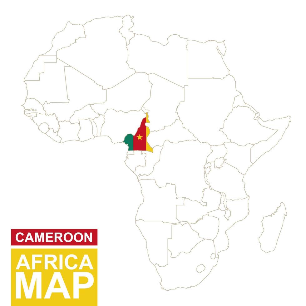 mapa contorneado de áfrica con camerún resaltado. vector