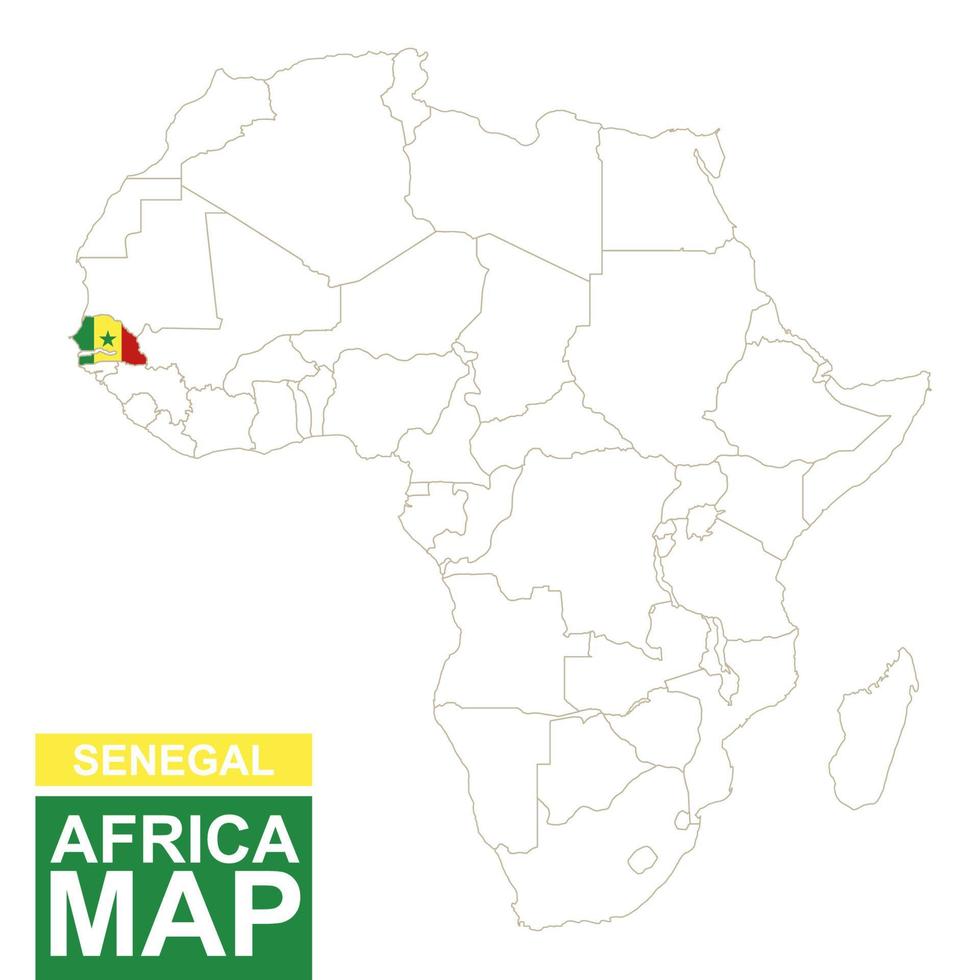 mapa contorneado de áfrica con senegal resaltado. vector