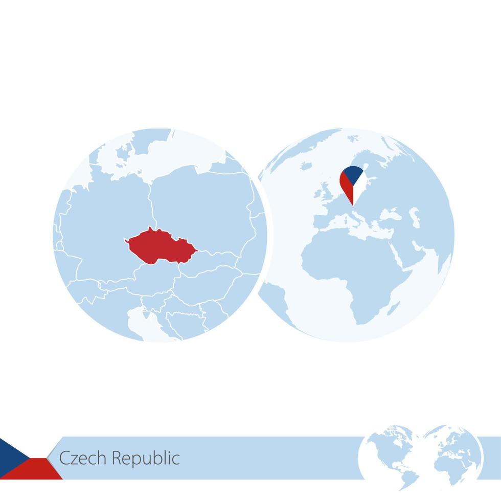 Czech Republic on world globe with flag and regional map of Czech Republic. vector