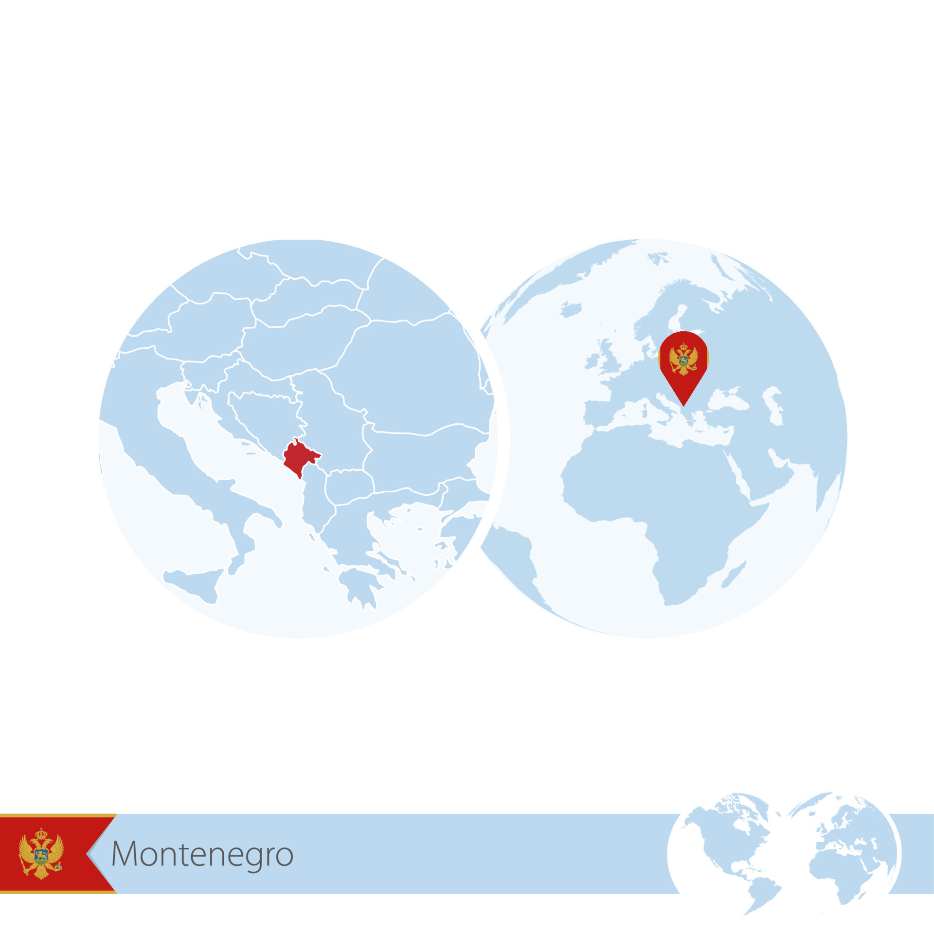 Montenegro On World Globe With Flag And Regional Map Of Montenegro Montenegro On World Globe With Flag And Regional Map Of Montenegro Vector
