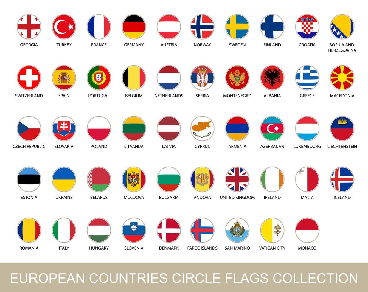 European Countries Circle Flags Collection. Vector Illustration.