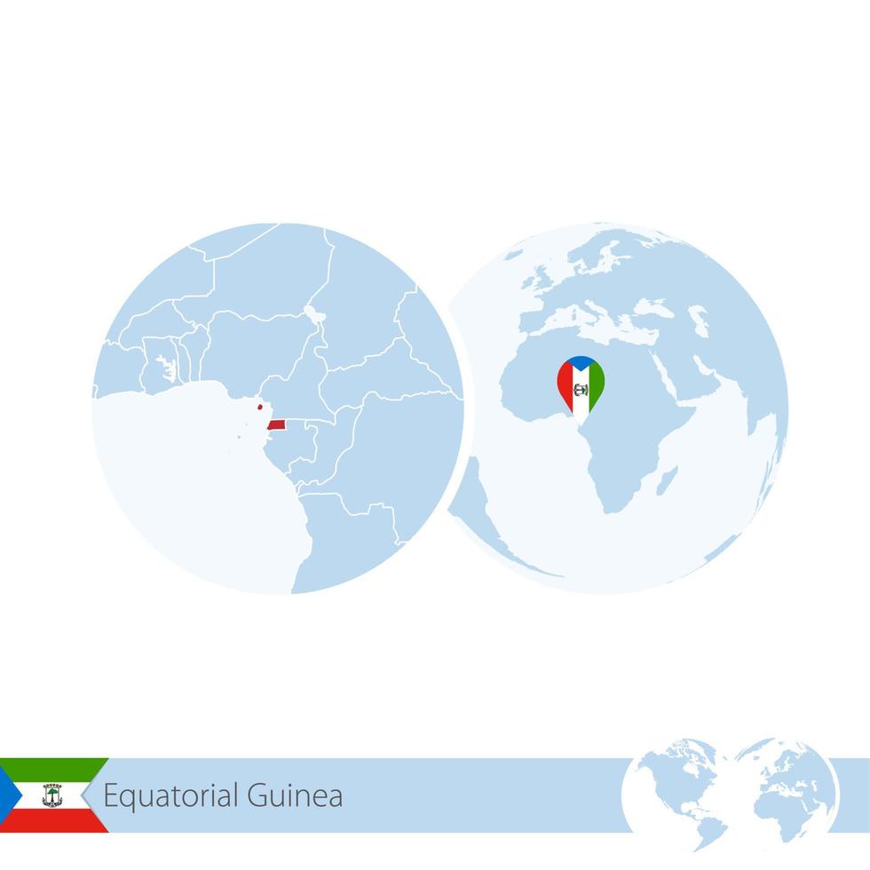 Equatorial Guinea on world globe with flag and regional map of Equatorial Guinea. vector