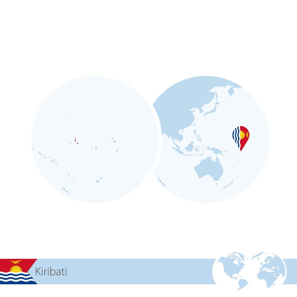 kiribati en el globo terráqueo con bandera y mapa regional de kiribati. vector