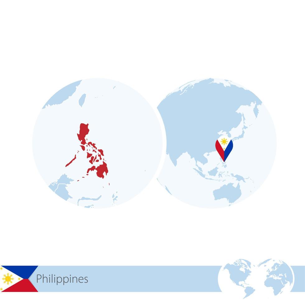 Philippines on world globe with flag and regional map of Philippines. vector