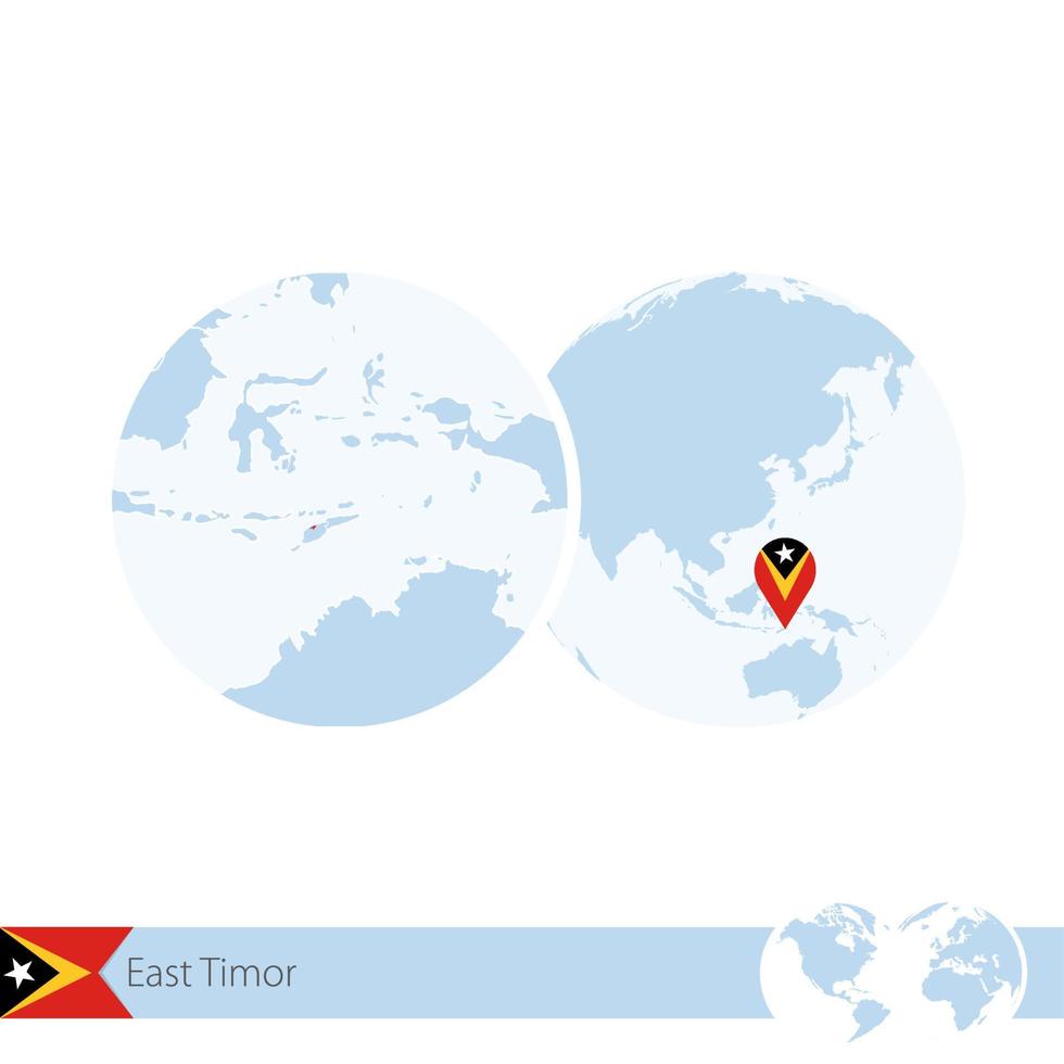 timor oriental en el globo terráqueo con bandera y mapa regional de timor oriental. vector