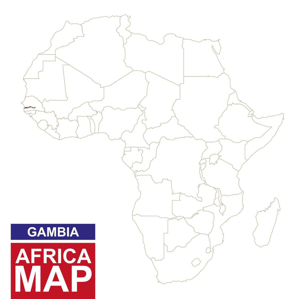 mapa contorneado de áfrica con gambia resaltada. vector