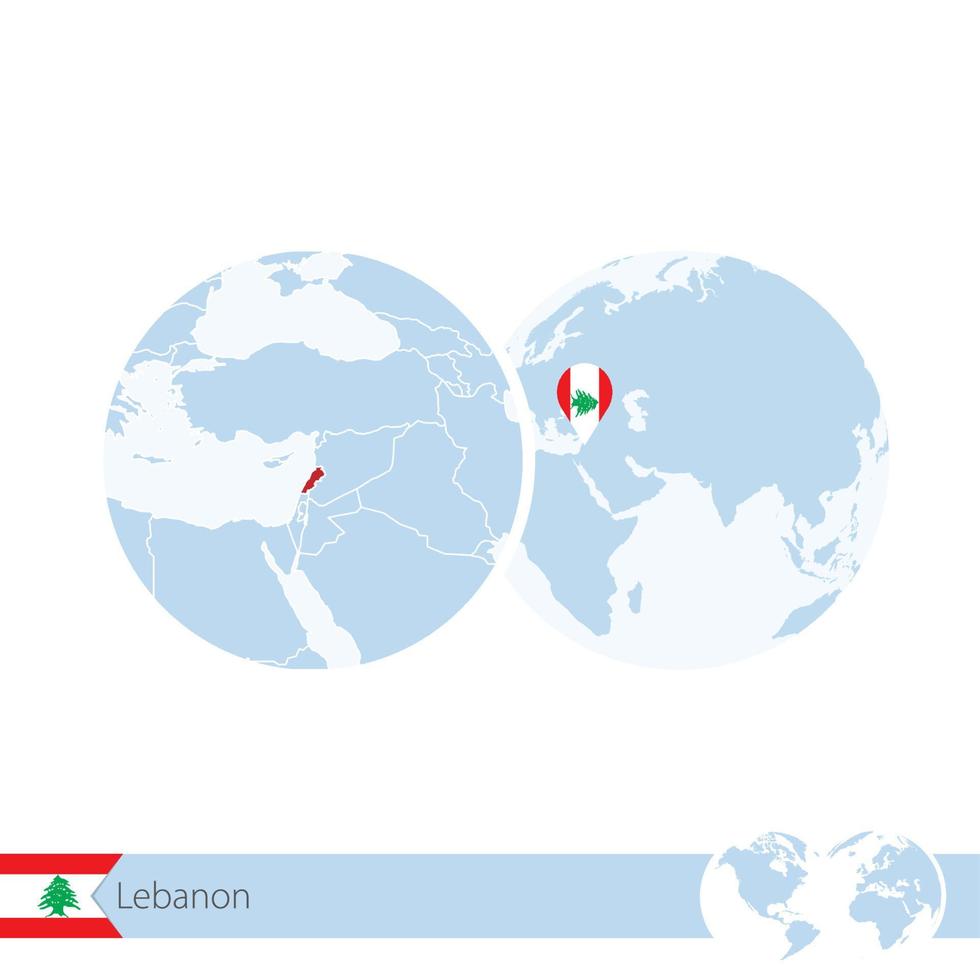 Lebanon on world globe with flag and regional map of Lebanon. vector